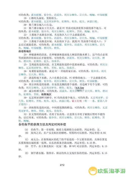 英雄传说sc钓鱼列表附图